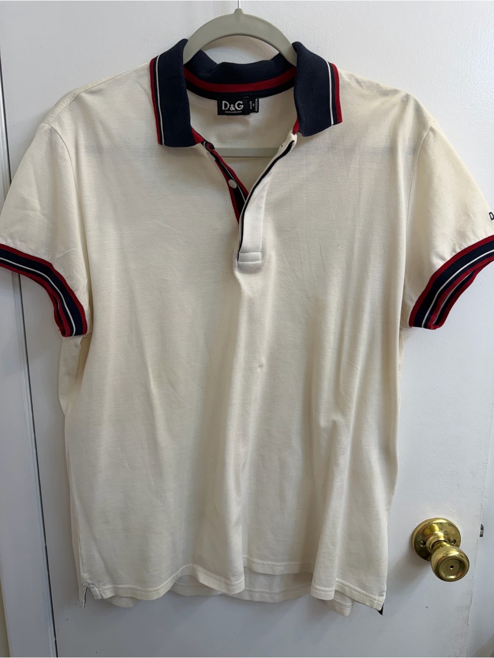 Dolce & Gabbana Cream Polo with Navy & Red Trim